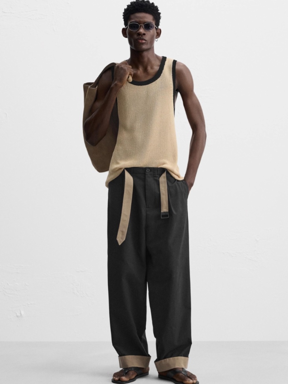 Zara Contrasting Belt Pants